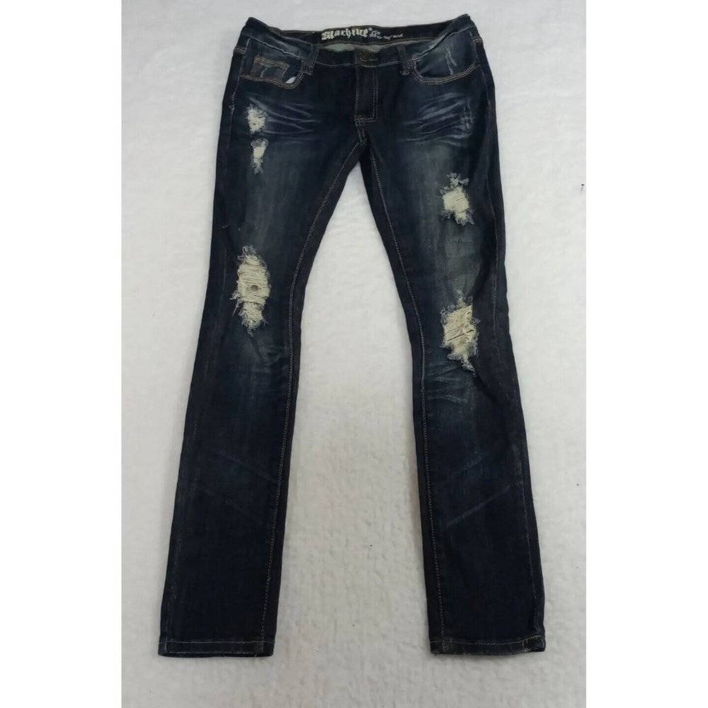 Machine by Pink Ice Women's  32 Low Rise Straight Skinny Distressed